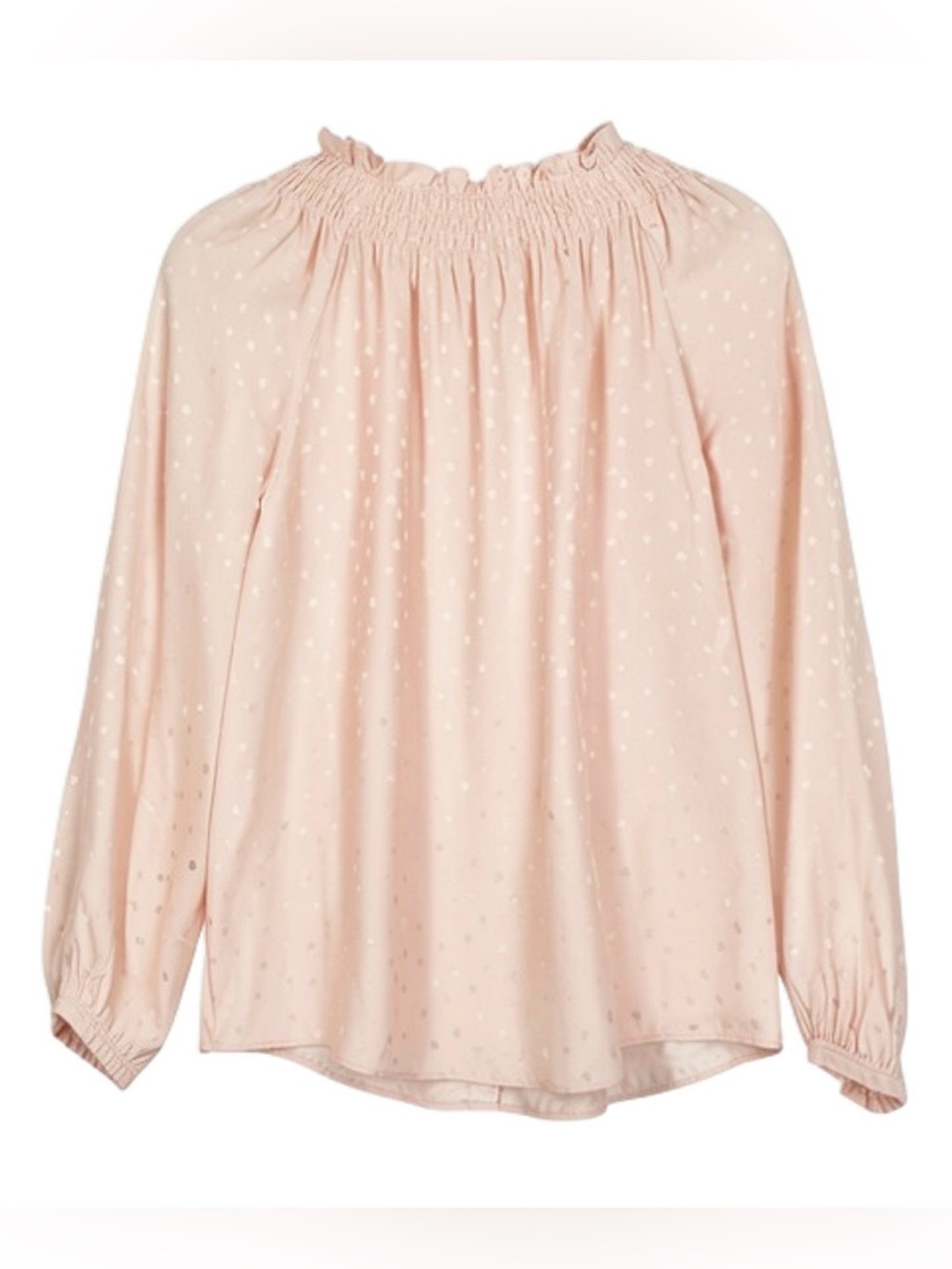 REBECCA TAYLOR Blush Pink 100% Silk Smocked Neckline Heart Print Blouse - Picture 6 of 11